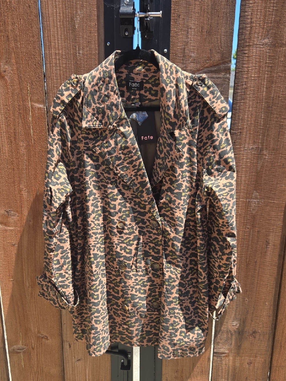 Fate Leopard Print Double-Breasted Trench Coat - Brown/Black Sz L